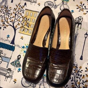 ANTONIO MELANI Brown Croc-Embossed Leather Loafers